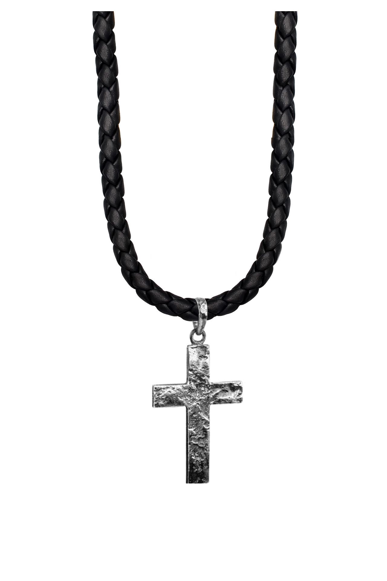 KUZZOI Kette Herren Lederkette Kreuz Oxidiert Matt 925 Silber Silber, Bild 1