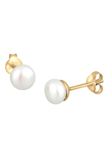 ELLI PREMIUM Ohrringe Ohrstecker Süßwasserzuchtperlen Weiß 585 Gelbgold Weiß