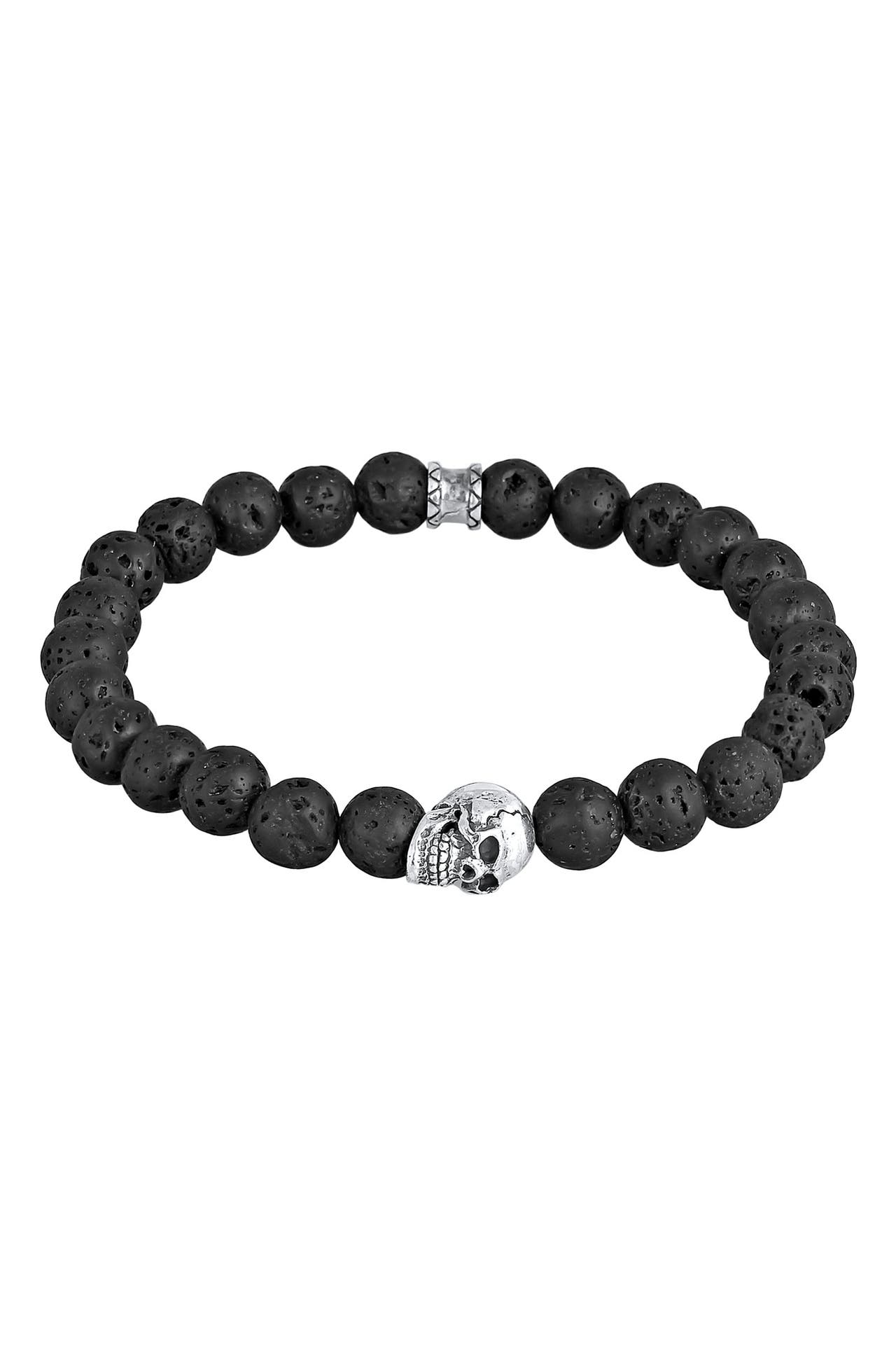 KUZZOI Armband Herren Totenkopf Lava Stein Perlen 925 Silber, Bild 1