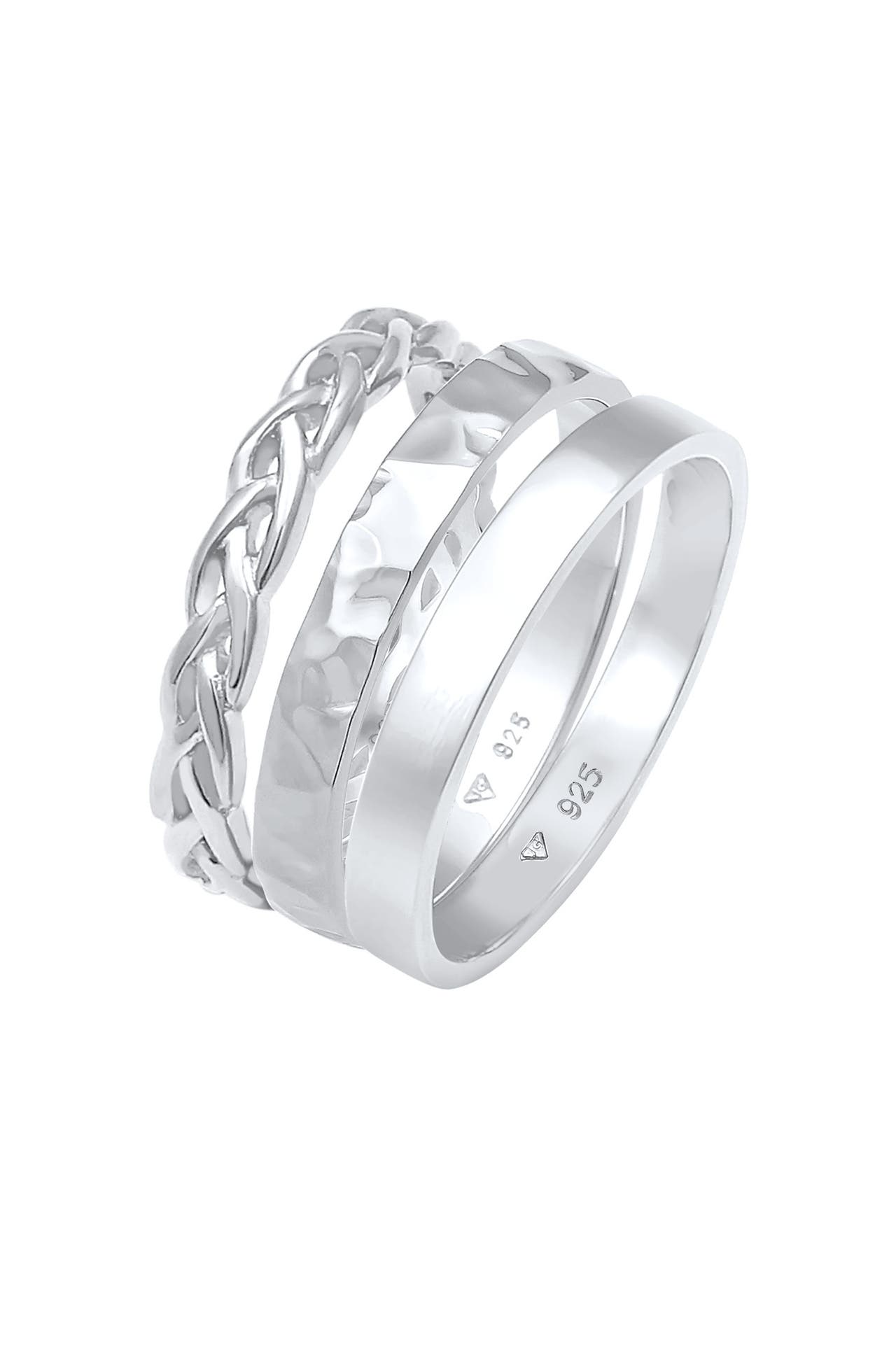 ELLI Ring Bandring Zopfmuster Hammerschlag 3er Set 925 Silber Silber, Bild 1