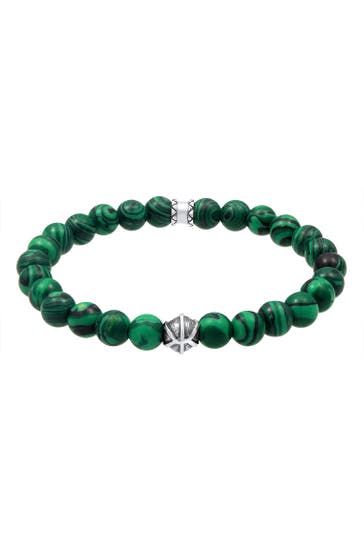 KUZZOI Armband Herren synth. Malachit Bead Oxidiert 925 Silber Grün