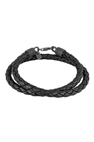 KUZZOI Armband Echtleder Geflochten Wickeldesign 925 Silber Schwarz