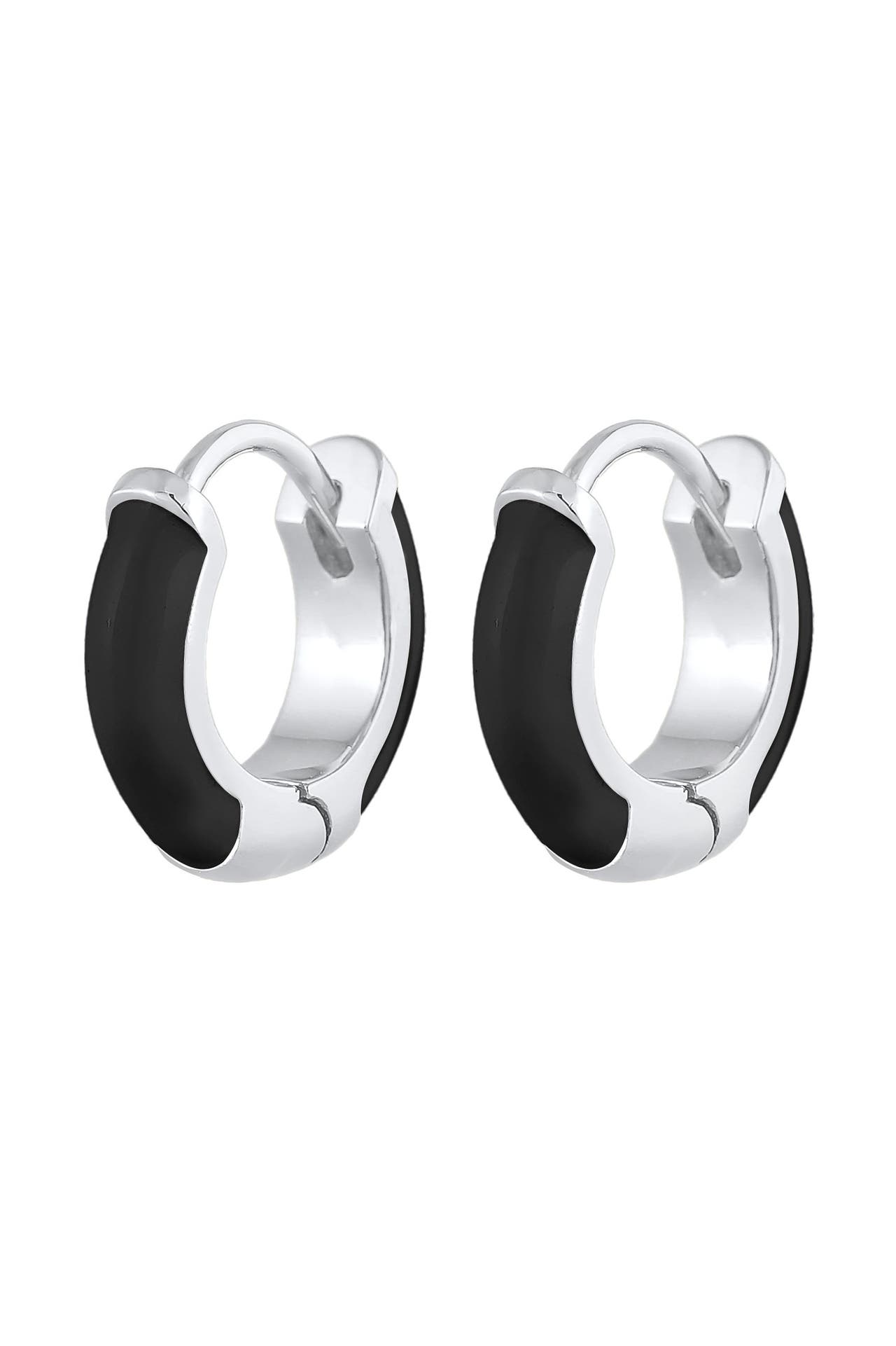 ELLI Ohrringe Creolen Hänger Emaille Modern 925 Silber Schwarz, Bild 1