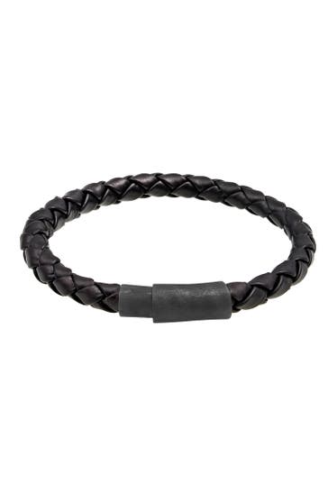 KUZZOI Armband Herren Echtleder Rund Geflochten Magnetverschluss Schwarz