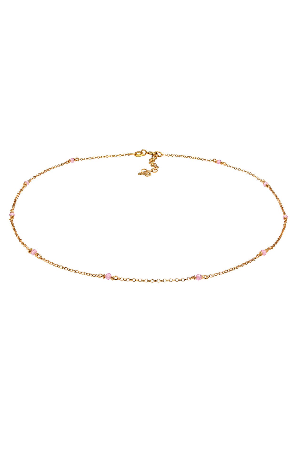 ELLI Kette Choker Rosa Quarz Kugeln Perlen 925 Silber Gold, Bild 1