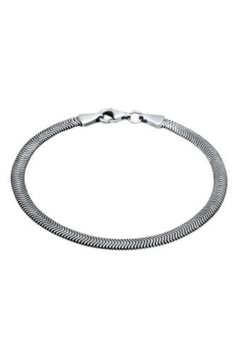 KUZZOI Armband Flach Elegant Schlangenkette Fischgräte 925 Silber Schwarz