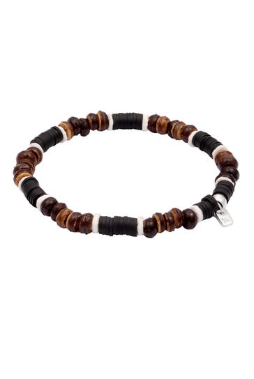 KUZZOI Armband Herren Heishi Beads Vintage Surfer 925 Sterling Silber Braun