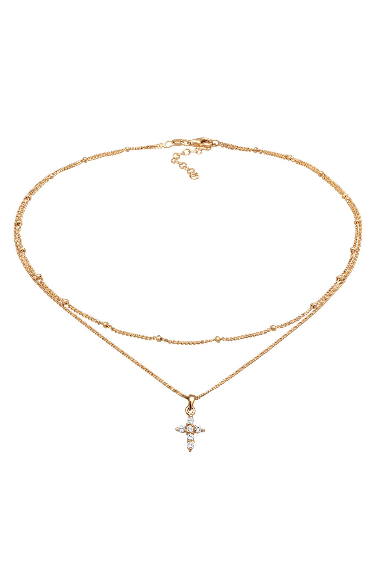 ELLI Kette Choker Layerkette Kreuz Zirkonia 925 Silber Gold, Bild 1