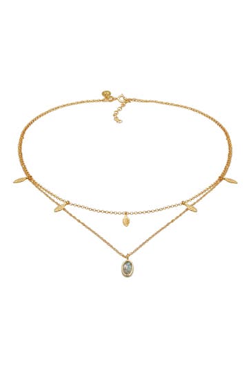 ELLI PREMIUM Kette Layer Feder Labradorit Edelstein Boho 925 Silber Gold