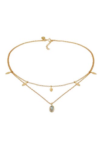 ELLI PREMIUM Kette Layer Feder Labradorit Edelstein Boho 925 Silber Gold
