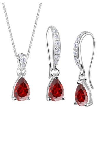 ELLI Schmuckset Ohrhänger und Anhänger mit Zirkonia 925 Sterling Silber Rot