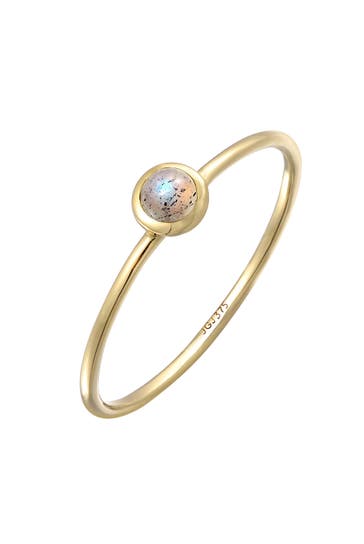 ELLI PREMIUM Ring Solitär Labradorit Edelstein 375 Gelbgold Gold