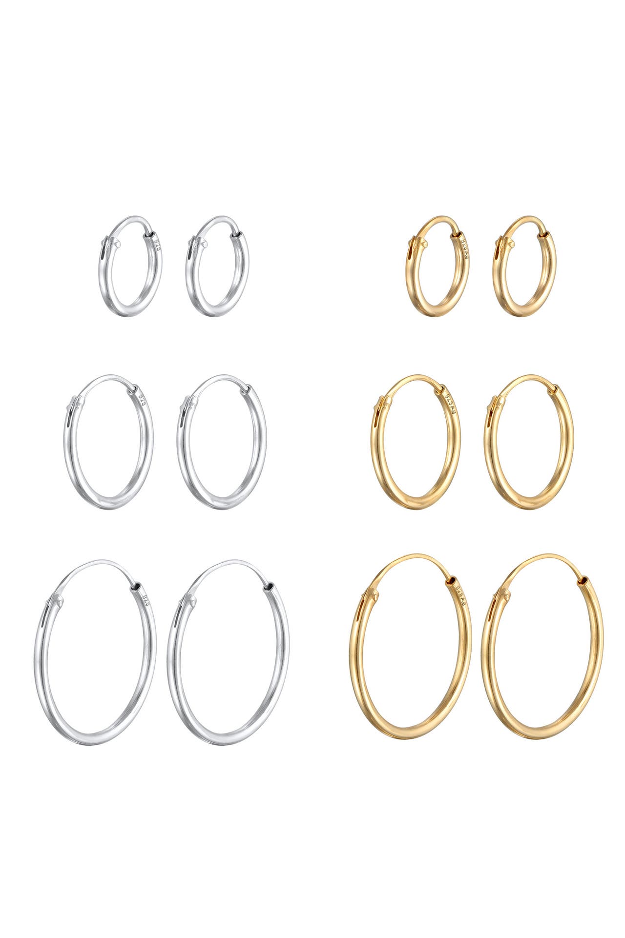 ELLI Ohrringe Creolen Basic 6er Set 925 Silber Zweifarbig, Bild 1