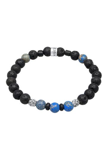KUZZOI Armband Herren Lava Achat Edelstein Bead 925 Silber Silber