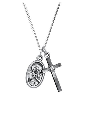 KUZZOI Kette Herren Marienbild Kreuz Schutz Symbol 925 Silber Silber