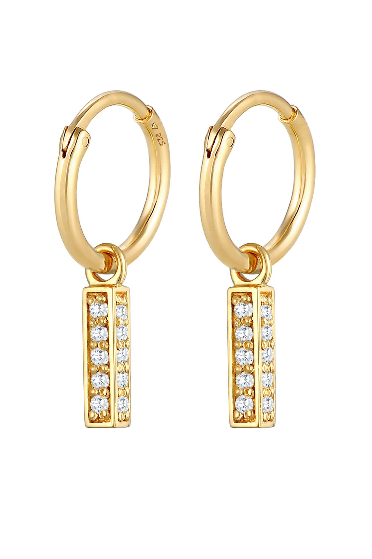 ELLI PREMIUM Ohrringe Creolen Stab Anhänger Zirkonia Trend 925 Silber Gold, Bild 1