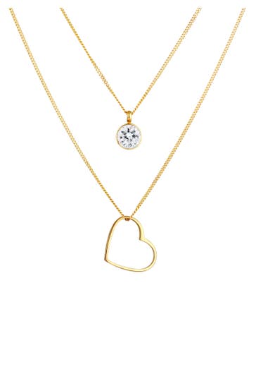ELLI Kette Layer Herz Love 925 Silber, mit Kristallen von Swarovski® Gold