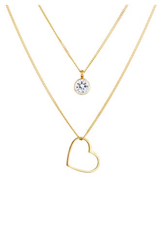 ELLI Kette Layer Herz Love 925 Silber, mit Kristallen von Swarovski® Gold