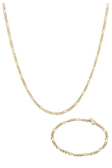 KUZZOI Schmuckset Herren Kette Armband Figaro 925 Sterling Silber Gold