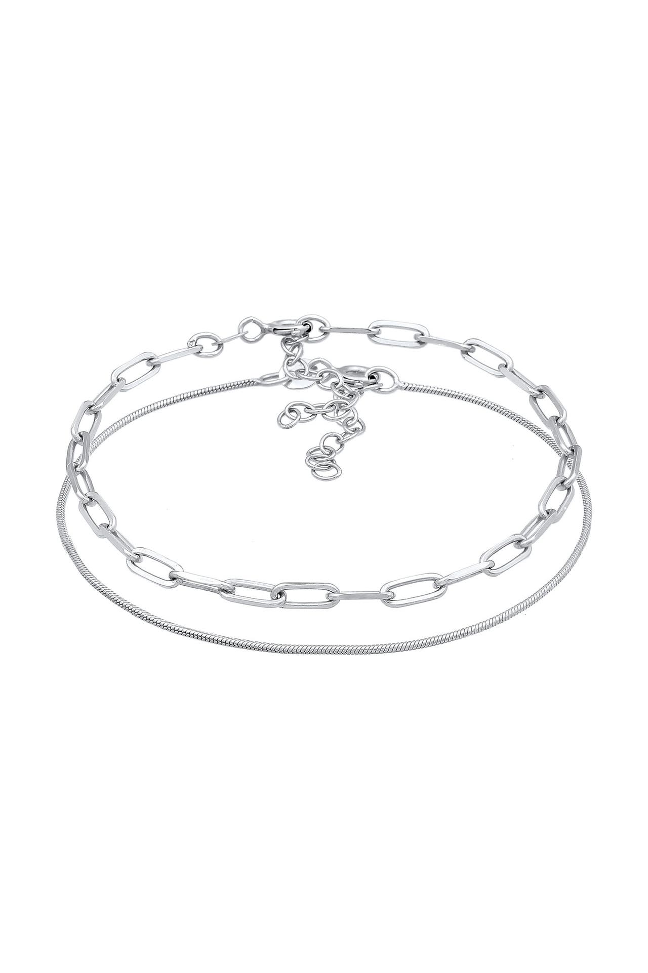 ELLI PREMIUM Armband Glieder Basic Schlangenkette 2er Set 925 Silber Silber, Bild 1