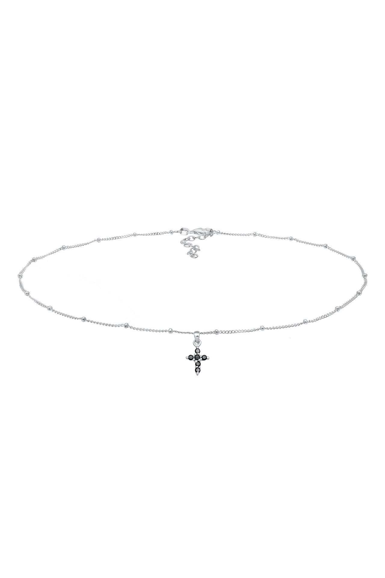 ELLI Kette Choker Kugelkette Kreuz Zirkonia 925 Silber Silber, Bild 1