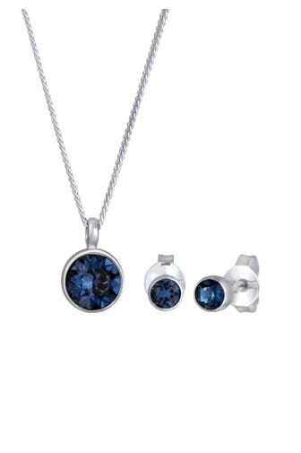 ELLI Schmuckset Kette Stecker Weiß 925 Sterling Silber, mit Kristallen von Swarovski® Blau