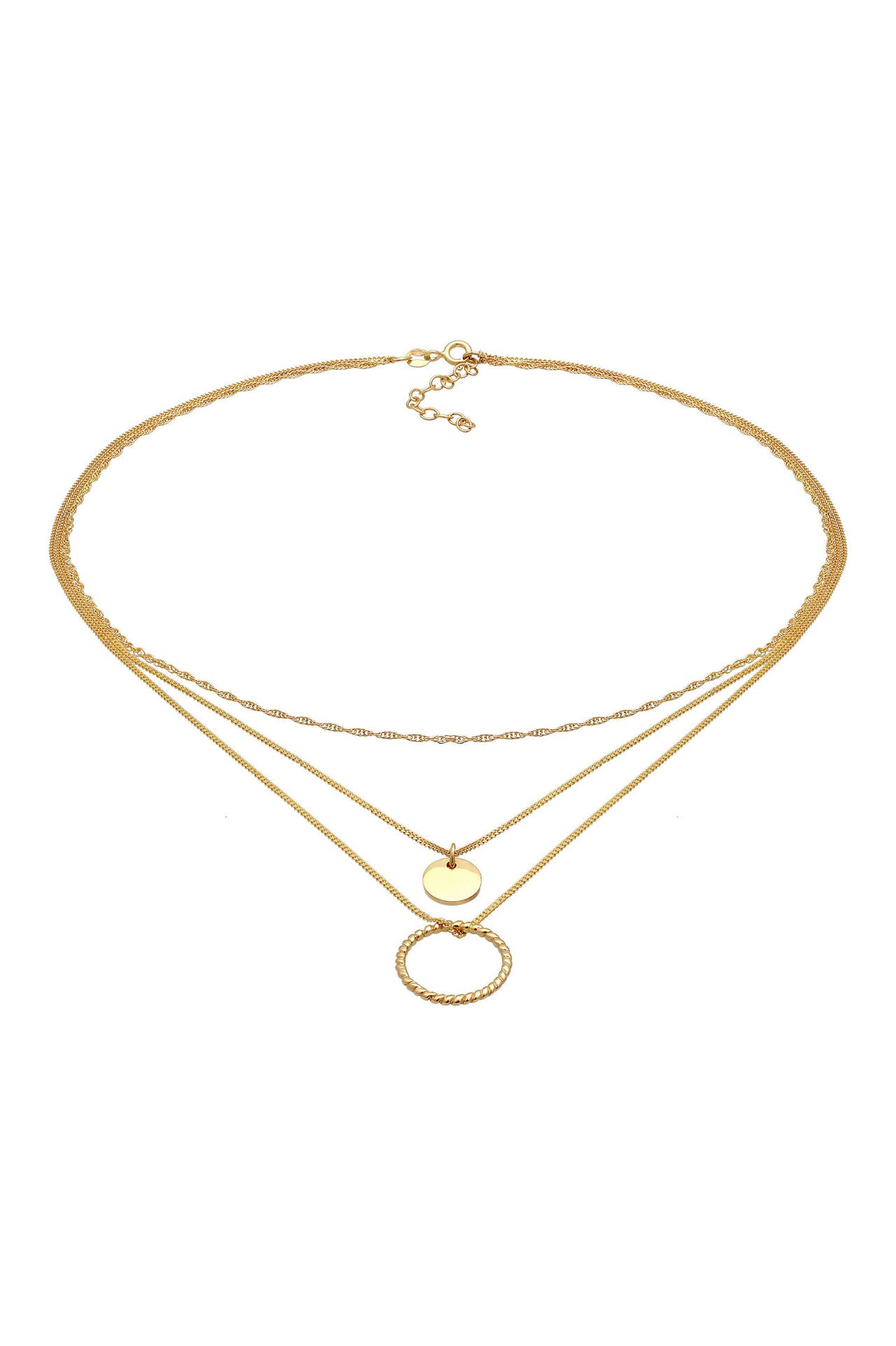 ELLI Kette Layer Plättchen Kreis Gedreht Anhänger 925 Silber Gold, Bild 1