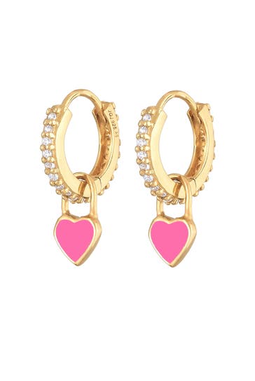 ELLI Ohrringe Creolen Zirkonia Herzen Emaille 925 Silber Pink