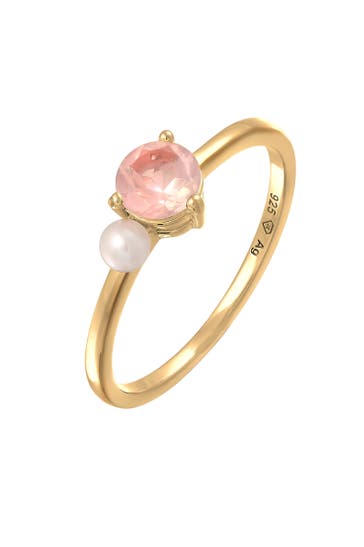 ELLI PREMIUM Ring Rosenquarz Süßwasserperle 925 Silber Gold