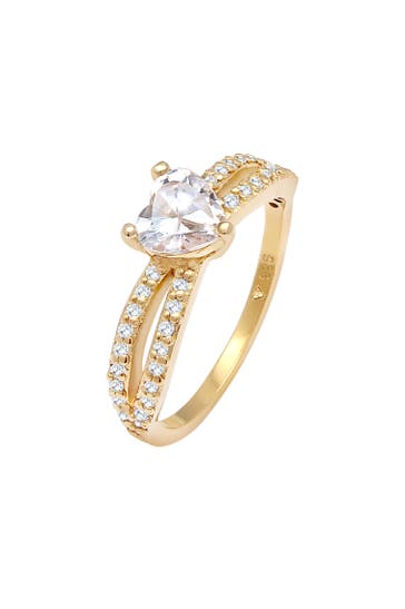 ELLI Ring Herz Zirkonia Solitär 925 Silber Gold