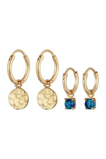 ELLI Ohrringe Creolen Plättchen Opal blau 2er Set 925 Silber Gold