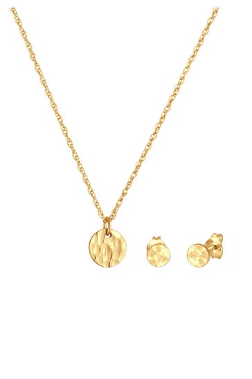 ELLI Schmuckset Rund Gehämmert Halskette Stecker Kreis 925 Silber Gold