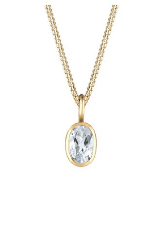 ELLI PREMIUM Kette Basic Geo Oval Topas Edelstein 585 Gelbgold Gold