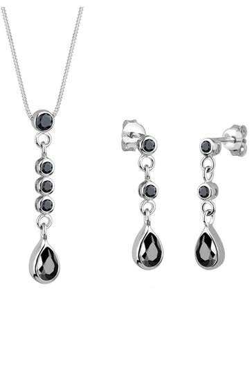 ELLI Schmuckset Paar Stecker und Anhänger mit Zirkonia in schwarz Schwarz