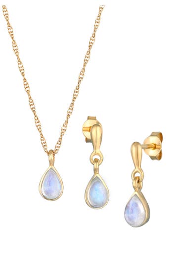 ELLI PREMIUM Schmuckset Mondstein Tropfen Kette Ohrhänger 925 Silber Gold