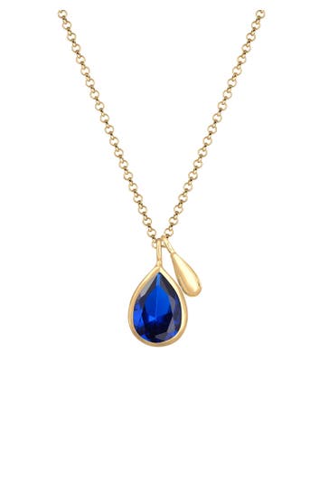ELLI PREMIUM Kette Tropfen Synthetischer Saphir Blau 925 Sterling Silber vergoldet Gold
