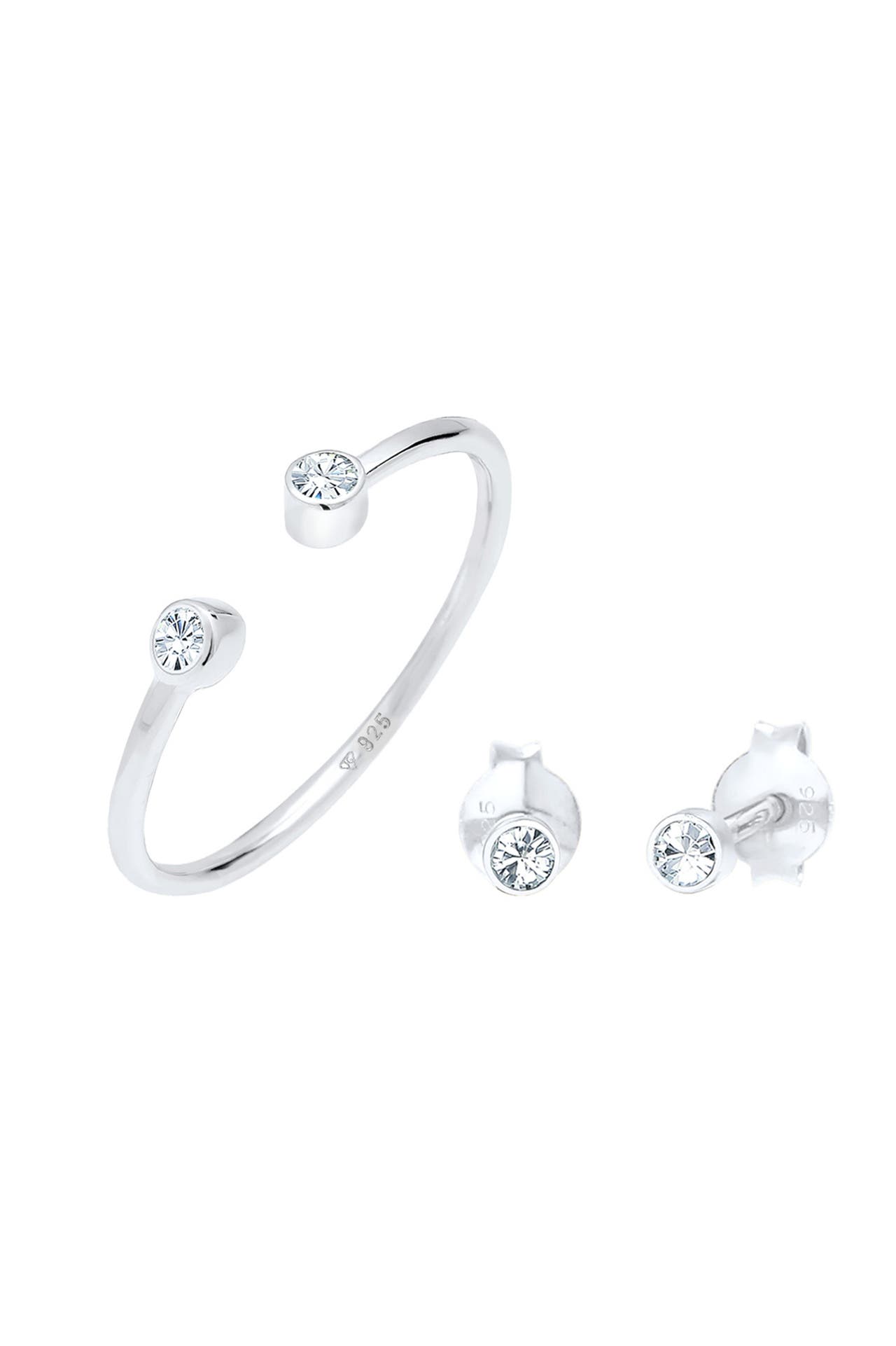 ELLI Schmuckset Ring Solitär Ohrstecker 925 Silber, mit Kristallen von Swarovski® Silber, Bild 1