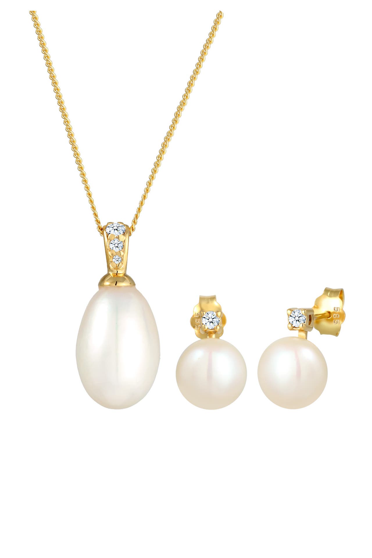 ELLI DIAMONDS Schmuckset Perlen Diamant Brillantschliff (0.11ct) 585 Gelbgold Gold, Bild 1