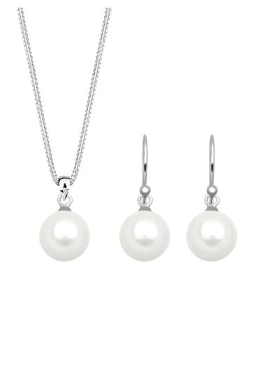 ELLI Schmuckset Muschelkernperle Weiß 925 Sterling Silber Silber