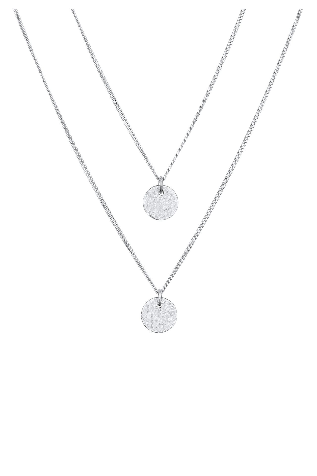 ELLI Kette 2-lagig Layer Plättchen Rund Gebürstet 925 Silber Silber, Bild 1