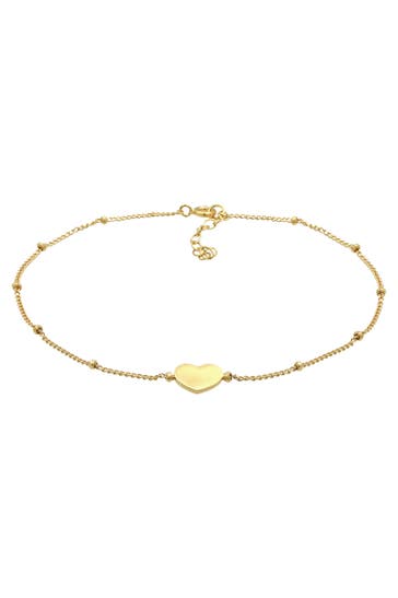 ELLI Fusskettchen Herzchen Kugelkette Verspielt Sommer 925 Silber Gold