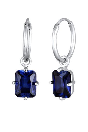 ELLI PREMIUM Ohrringe Creolen Anhänger Edelstein Saphir Dunkelblau 925 Sterling Silber Silber