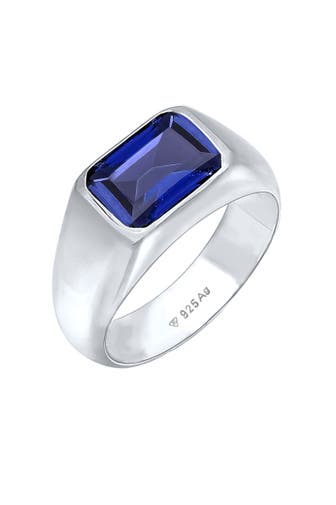 ELLI PREMIUM Ring Siegelring Saphir Dunkelblau 925 Sterling Silber Silber