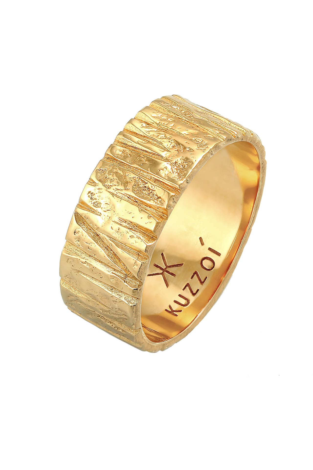 KUZZOI Ring Bandring Breit Struktur Gehämmert 925 Silber Gold, Bild 1