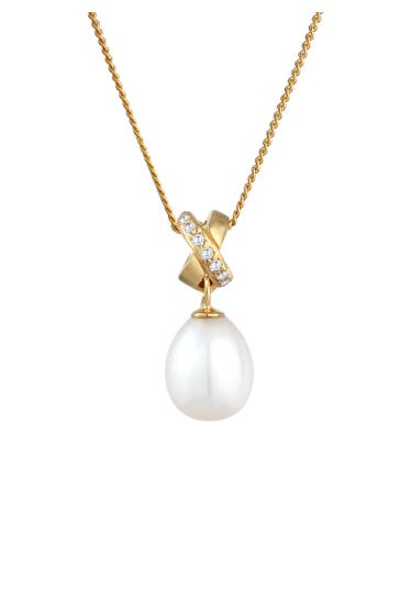 ELLI PREMIUM Kette Süßwasserzuchtperle Zirkonia 585 Gelbgold Weiß