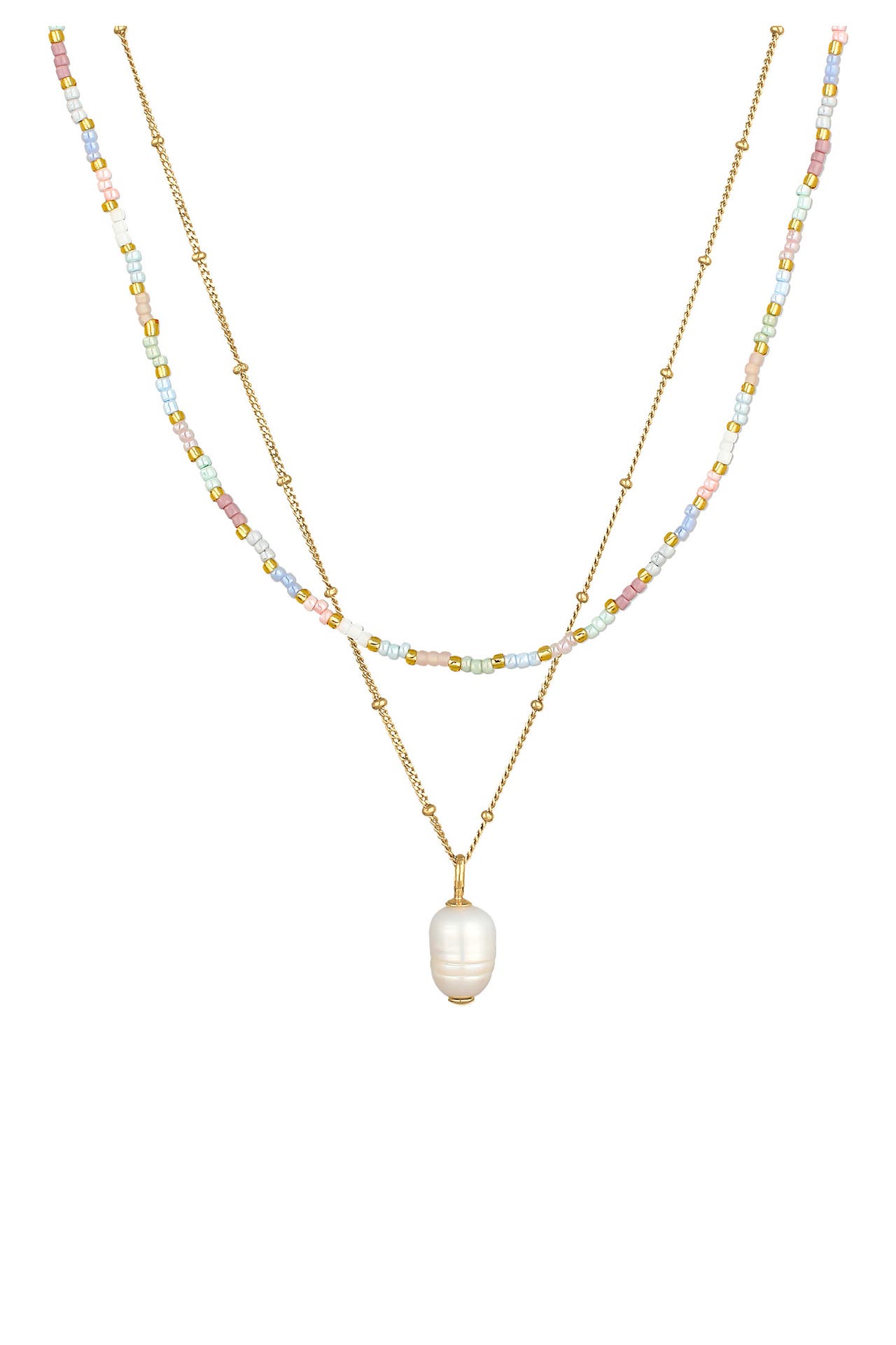 ELLI Kette Layer Süßwasserperle Barock Glas Beads 925 Silber Gold, Bild 1