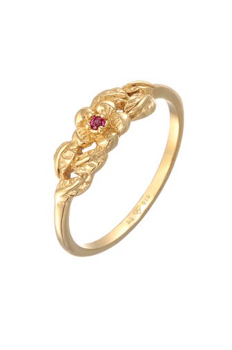 ELLI Ring Blume Floral synth. Rubin 925 Silber vergoldet Gold