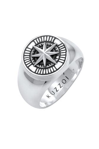 KUZZOI Ring Herren Siegelring Kompass 925 Silber Silber