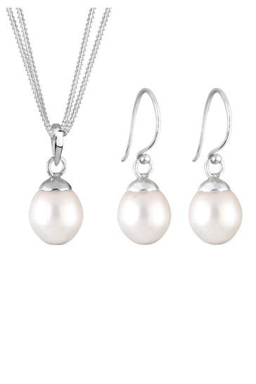 ELLI PREMIUM Schmuckset Mit Süßwasserzuchtperlen Tropfen 925 Silber Silber