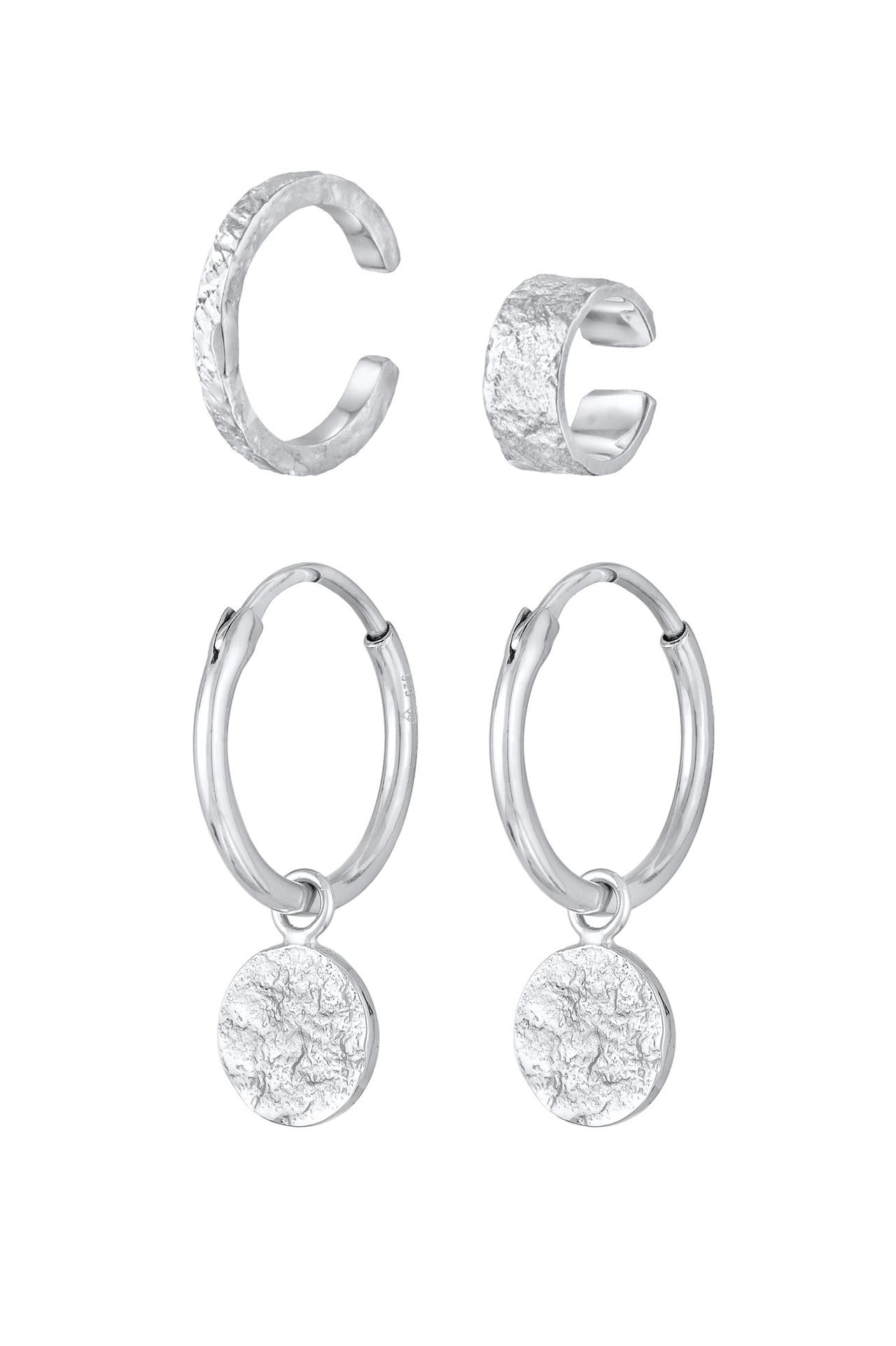 ELLI Ohrringe Creolen Earcuff Set im modischen Look 925 Silber Silber, Bild 1